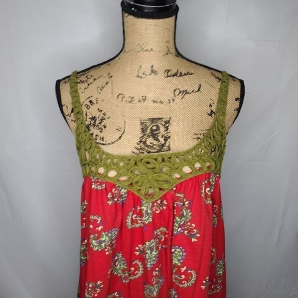 Y2K Colorful Bohemian Open Woven Trim Flowy Red Tank Top - Picture 4 of 10